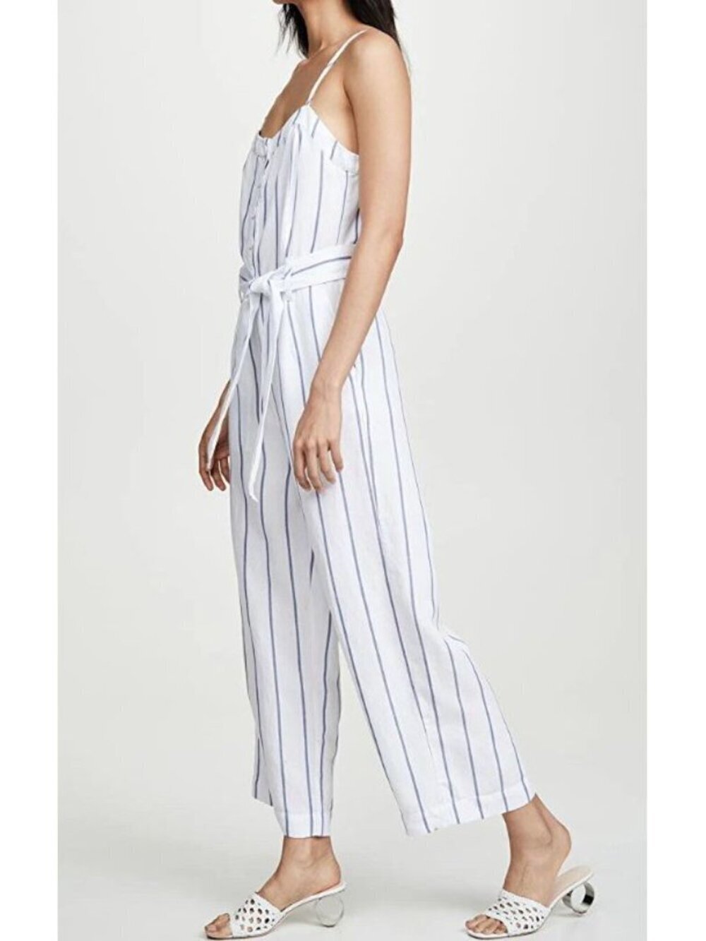 RAILS Harper Jumpsuit Spaghetti Strap Belted Linen Blend Striped Pattern Size L - Picture 2 of 14